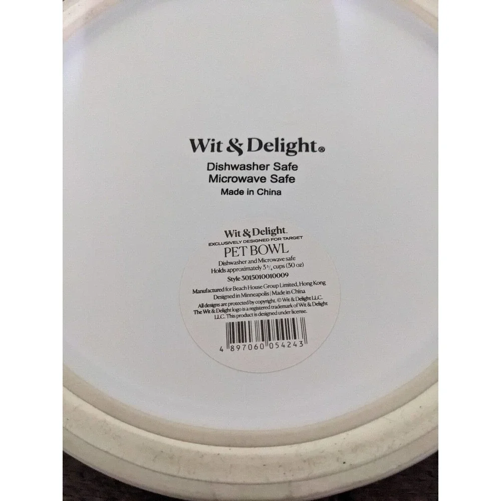 Wit & Delight Ceramic Pet Bowl Gray Gingham Red Dog Bone Gold Rim New Target